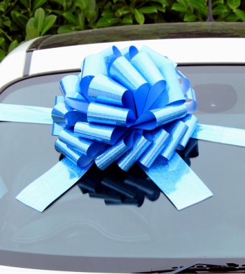 MEGA Giant Car Bow (42cm diameter) with 6m Ribbon - HOLOGRAPHIC BLUE