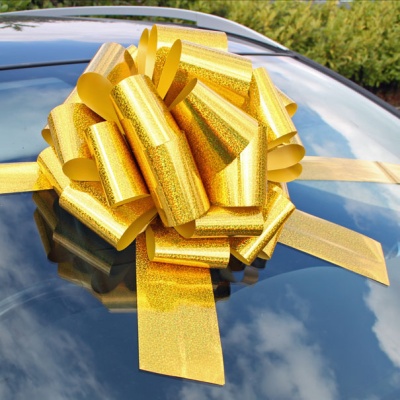 MEGA Giant Car Bow (42cm diameter) with 6m Ribbon - HOLOGRAPHIC GOLD