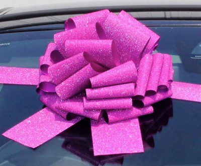 GIANT Car Bow (30cm diameter) with 3m Ribbon - PINK GLITTER