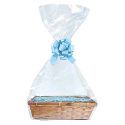 Complete Gift Basket Kit - (36x24x8cm) BROWN BAMBOO TRAY / BLUE ACCESSORIES