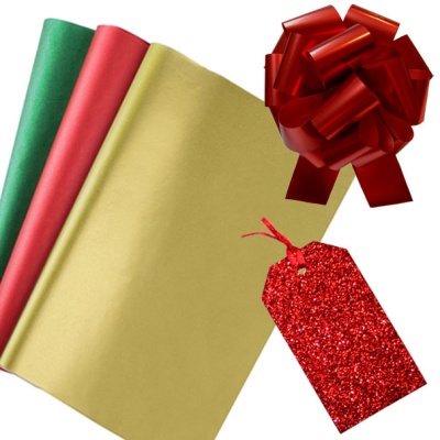 Tissue Accessory Kit - Gift Tag, Gift Bow, 3 sheets Tissue - RED